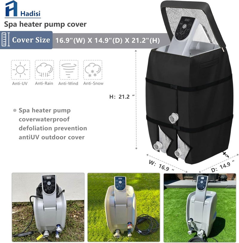 Hadisi Hot Tub Spa Heater Pump Winter Cover,with Insulation Aluminum Foil and Plush Lining,Waterproof Dustproof Hot Tub Spa Heater Pump Cover(Black,Square) - Image 2